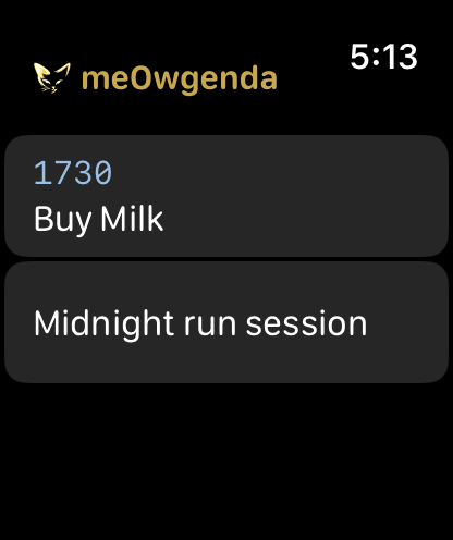 meOwgenda task list on Apple Watch